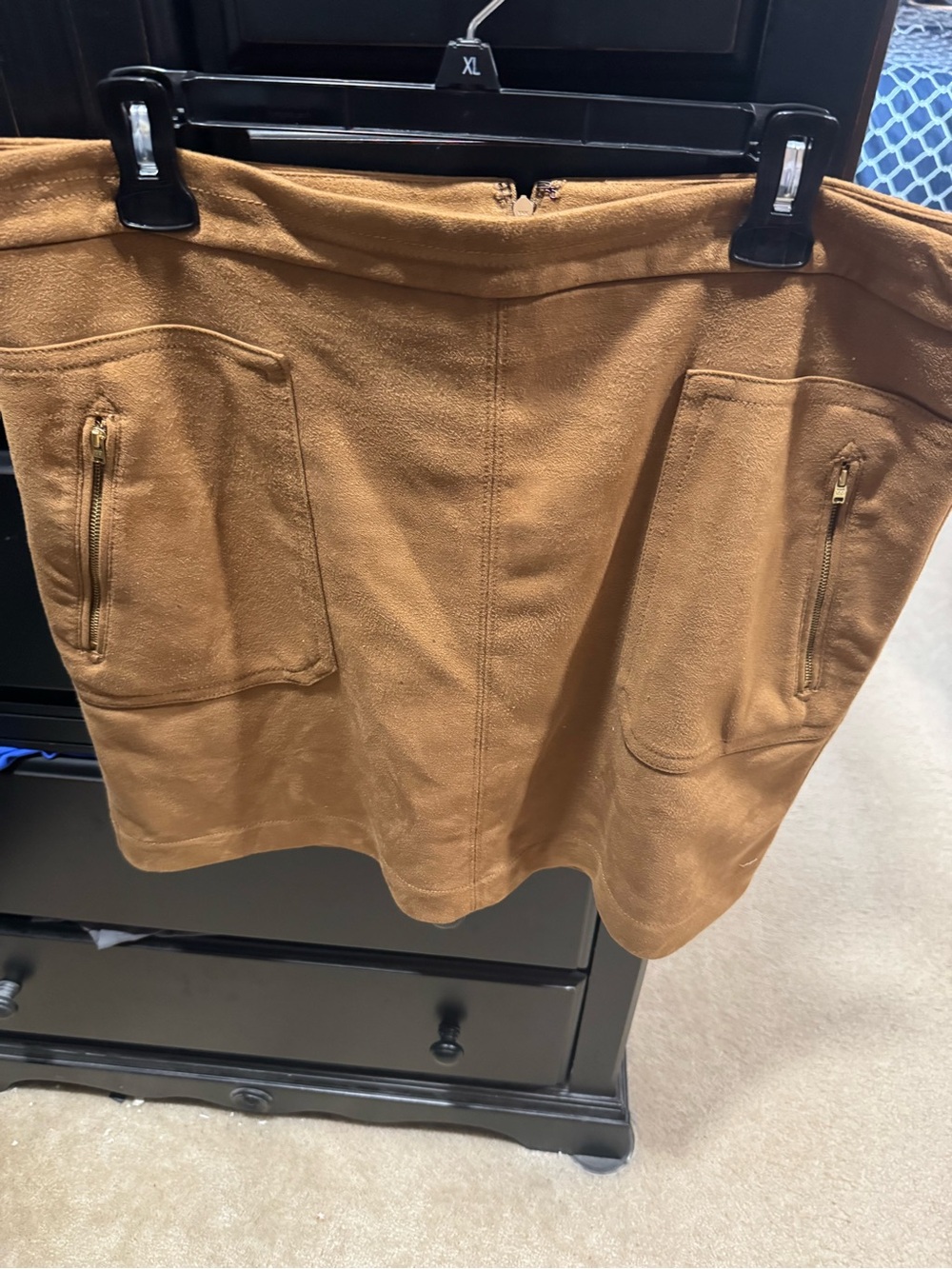 LOFT Camel Suede-Look Mini Skirt with Front Zip Pockets